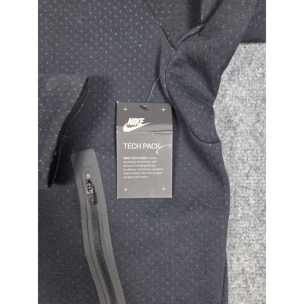 Nike Tech Pack Crew Neck Top Mens Small Black Long Sleeve Side Zip Textured